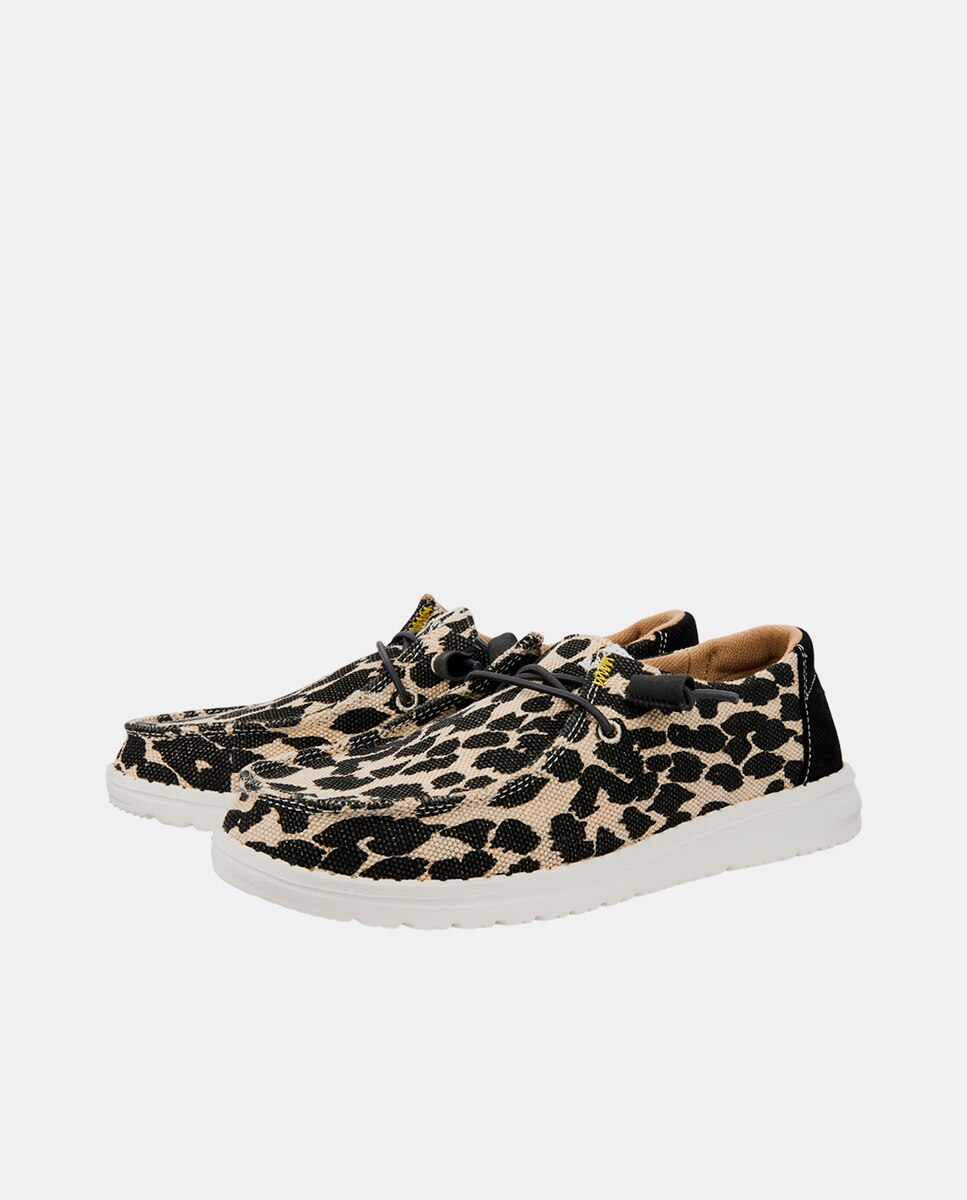 Sapatos de Cordões em Tecido e Estampado Animal Preto-2