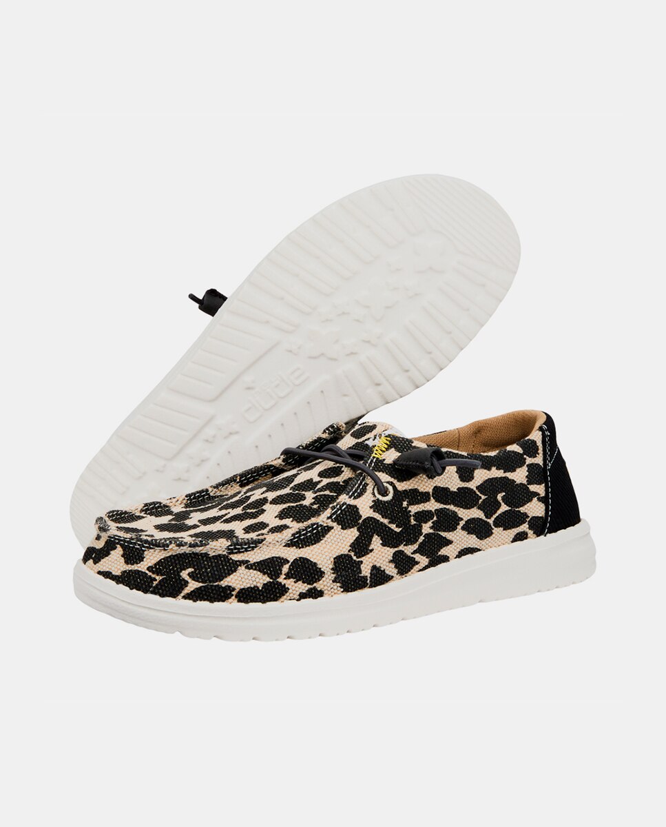 Sapatos de Cordões em Tecido e Estampado Animal Preto-3
