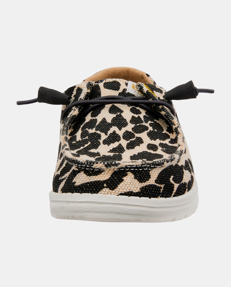 Sapatos de Cordões em Tecido e Estampado Animal Preto-4