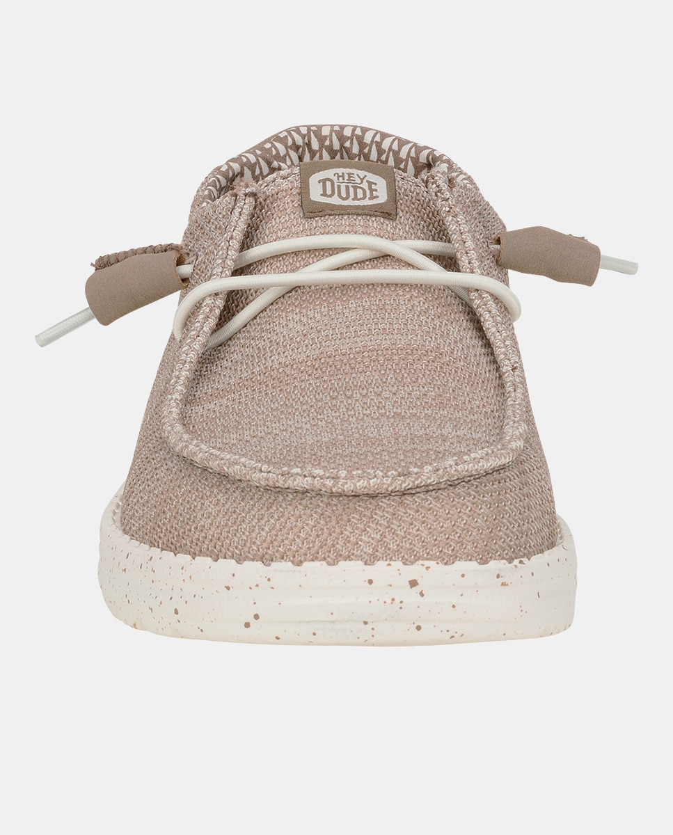 Sapatos de Cordões em Malha Elástica Bege / Branco-4