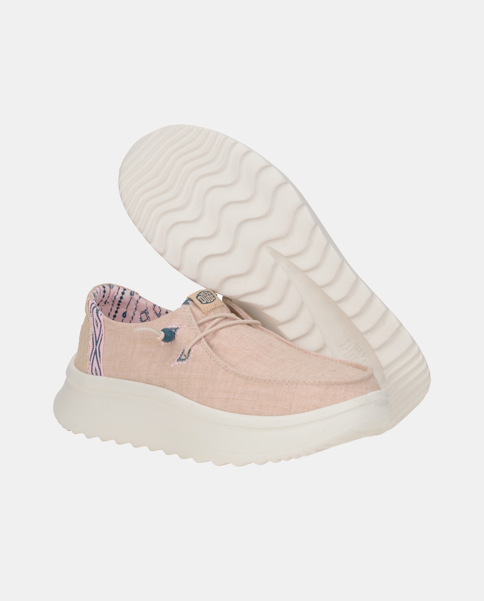 Sapatos de Cordões em Tecido com Plataforma Creme-3