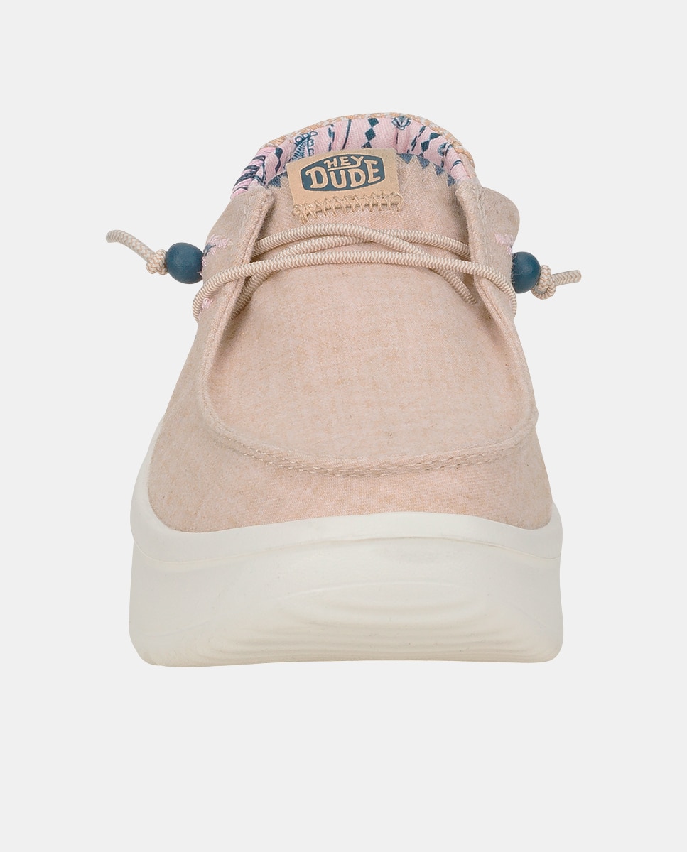 Sapatos de Cordões em Tecido com Plataforma Creme-4