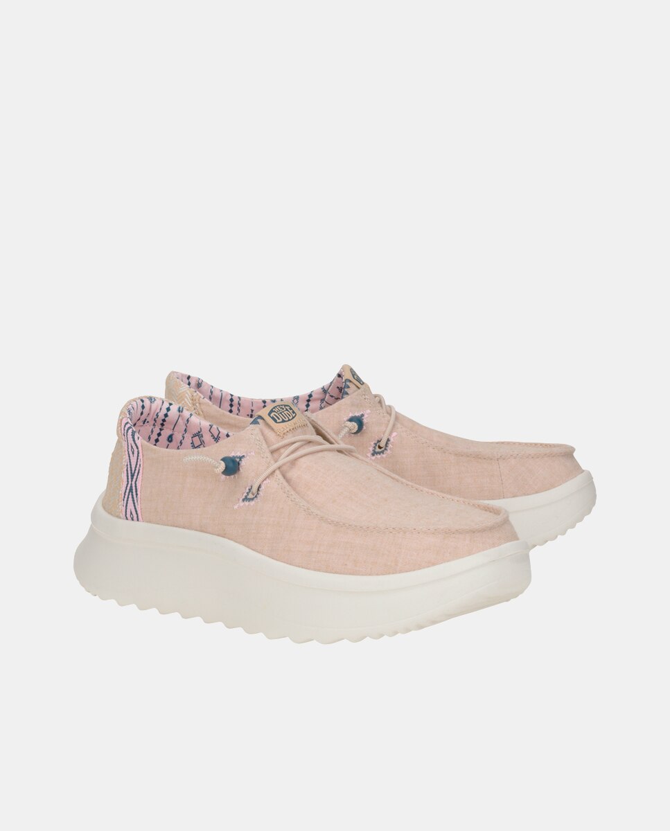 Sapatos de Cordões em Tecido com Plataforma Creme-2