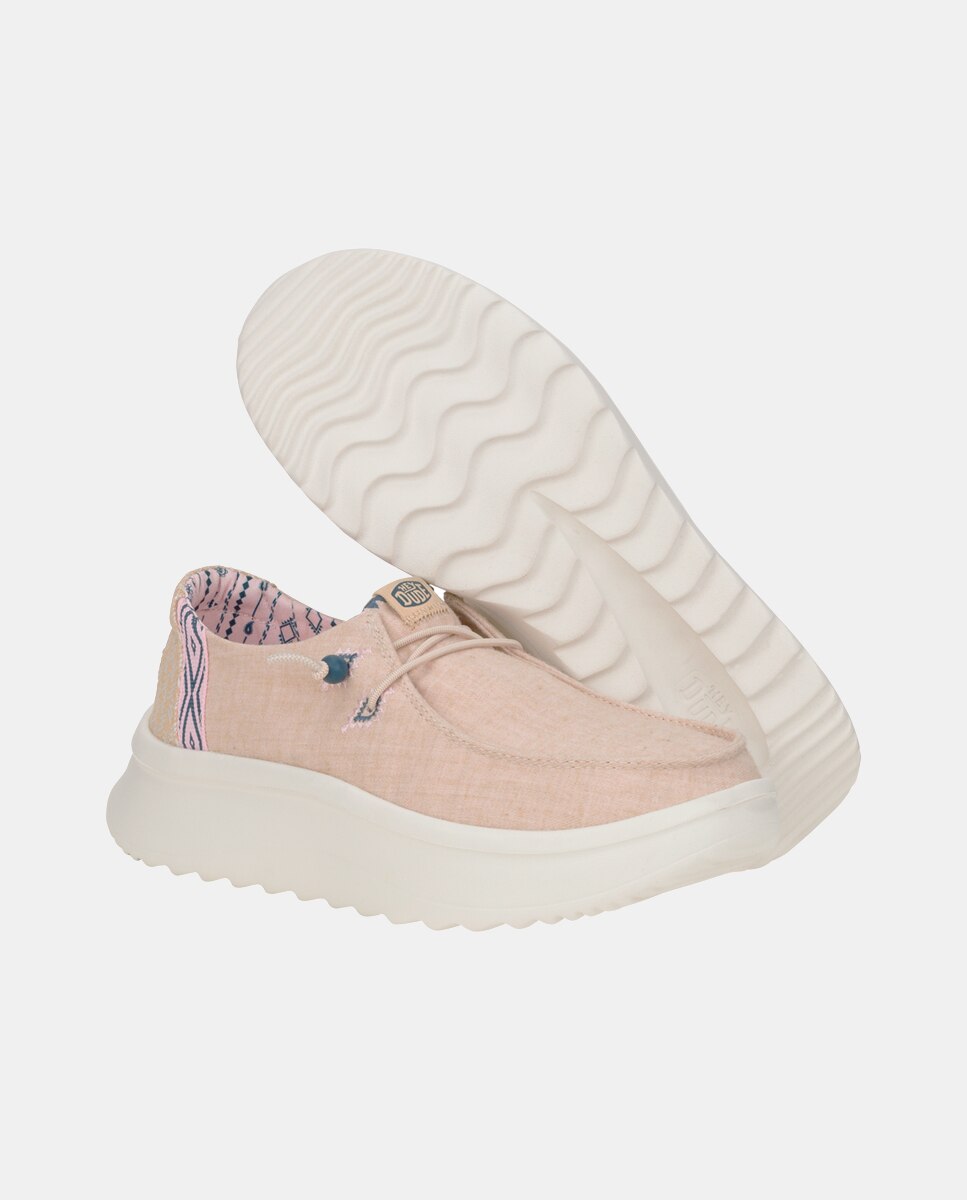 Sapatos de Cordões em Tecido com Plataforma Creme-3