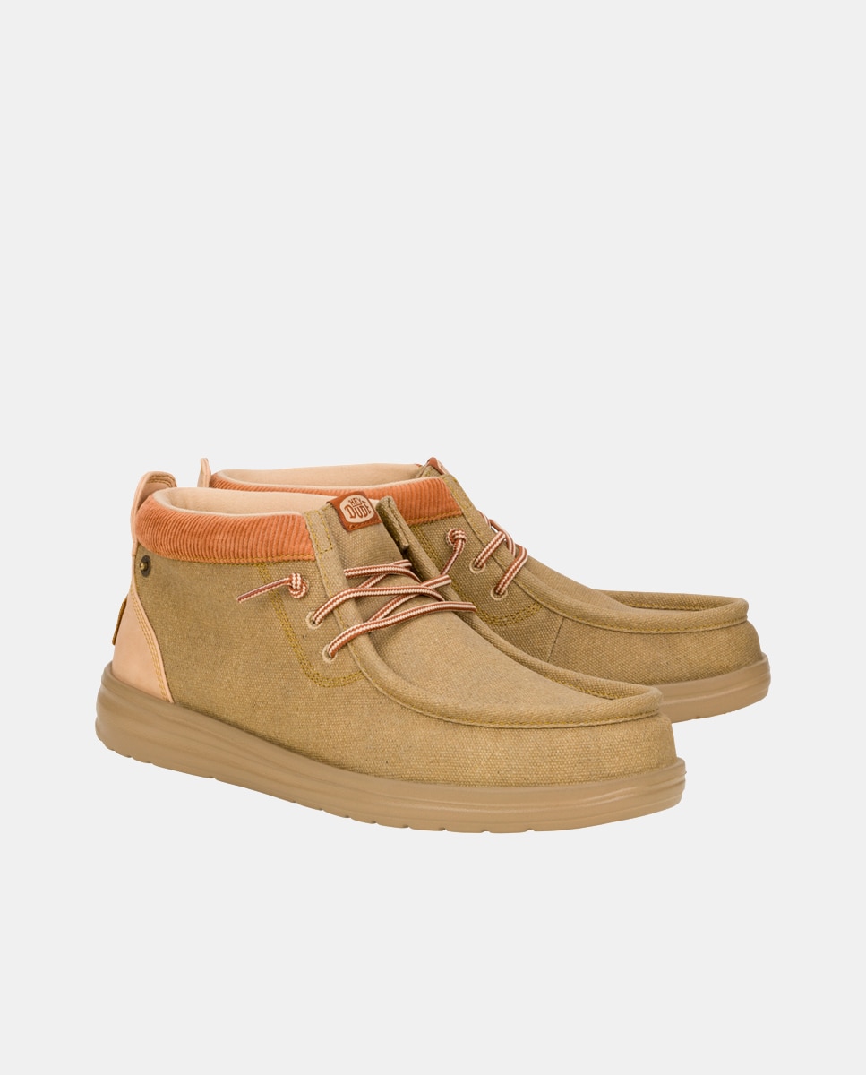 Botins de Cordões em Lona Encerada Repelente À Água Bege-2