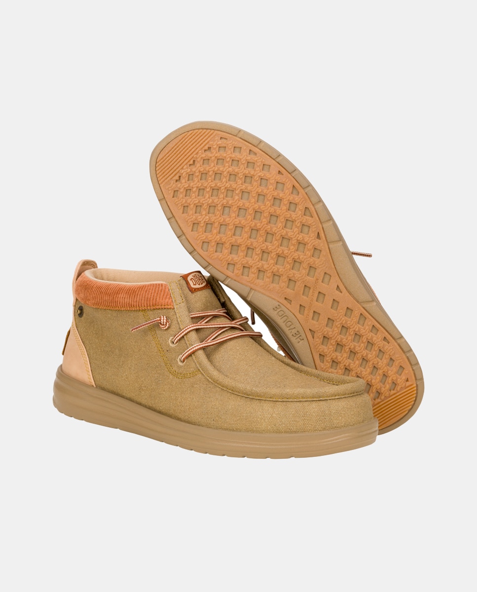 Botins de Cordões em Lona Encerada Repelente À Água Bege-3