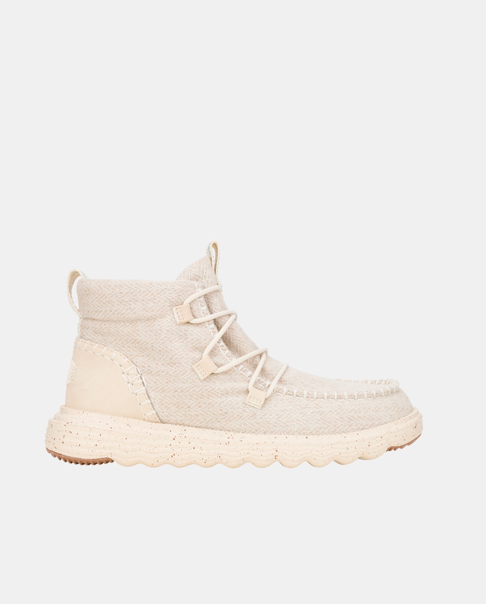 Botas de Cordões em Tecido Bege-1