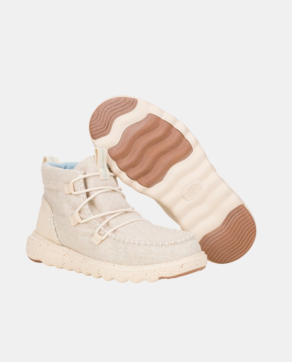 Botas de Cordões em Tecido Bege-3