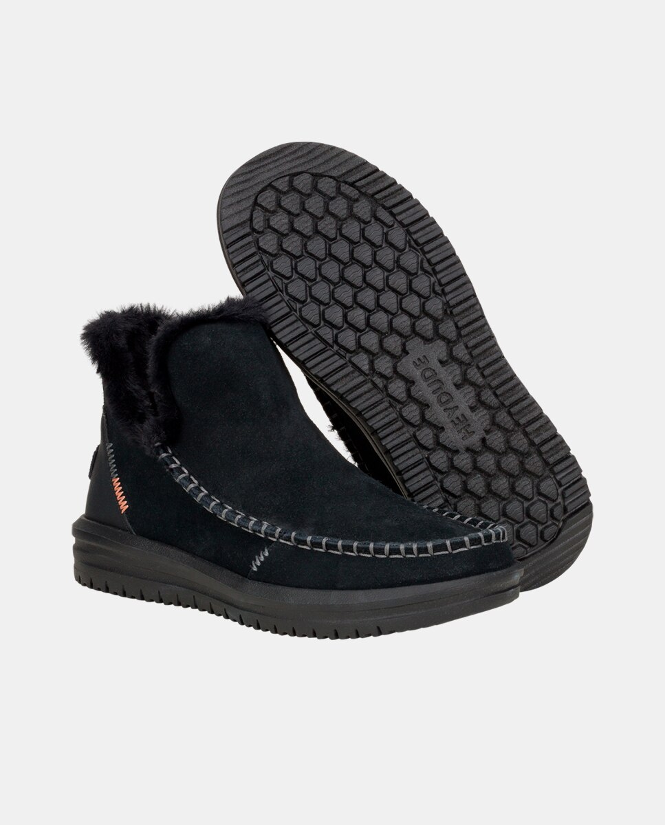 Botas em Camurça e Interior Felpudo Preto-3