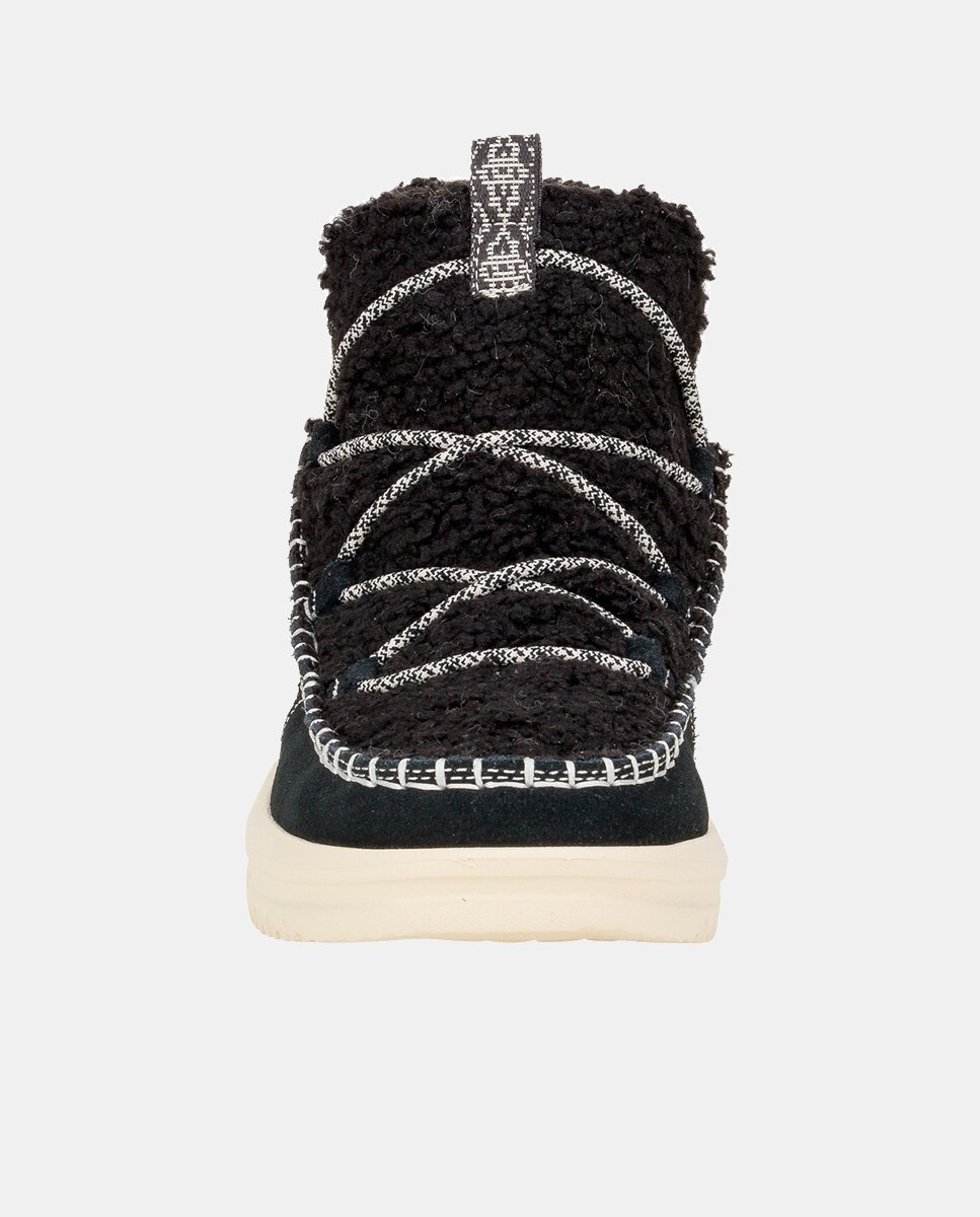 Botas em Camurça e Peito Do Pé de Pelo de Ovelha Preto-4