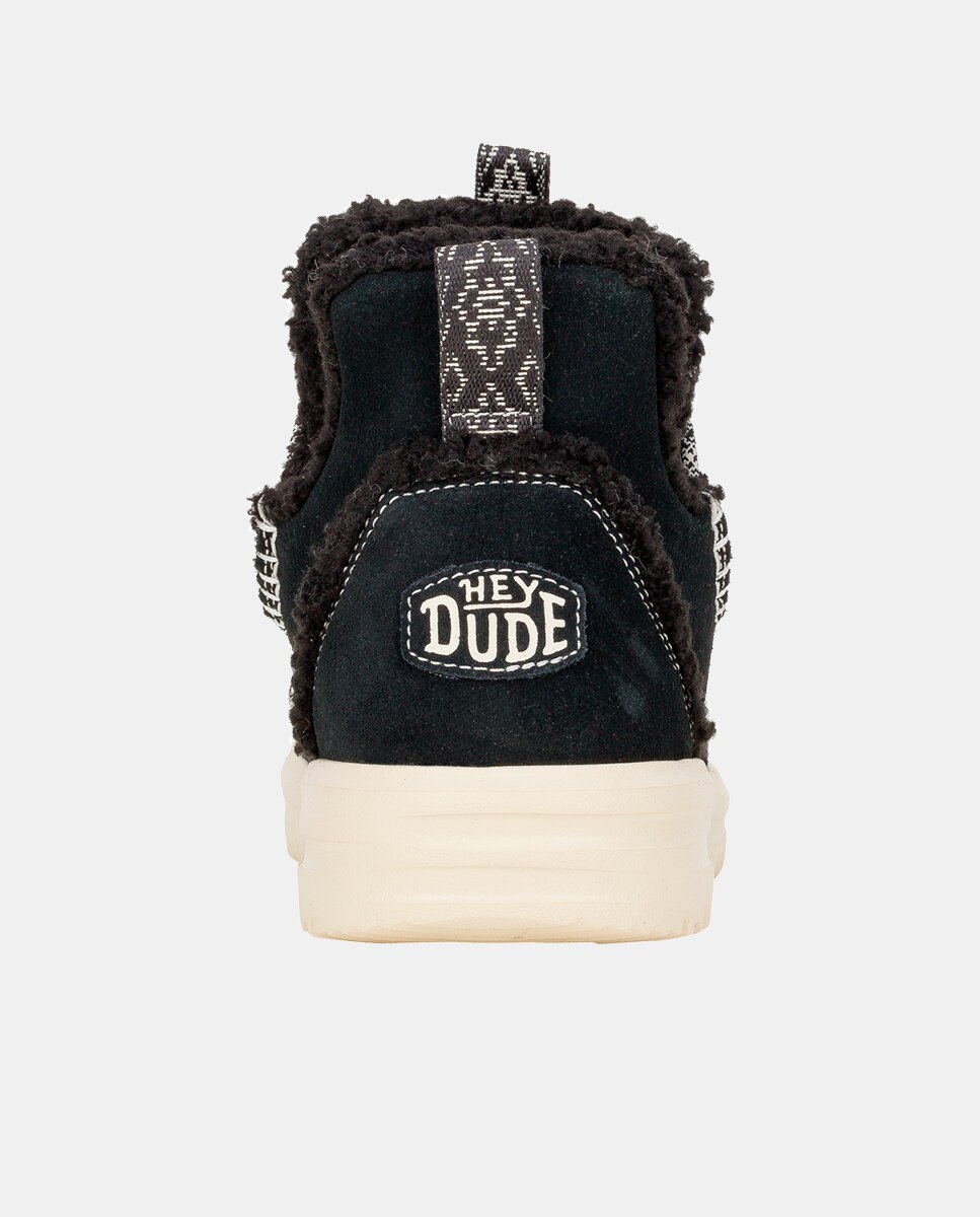 Botas em Camurça e Peito Do Pé de Pelo de Ovelha Preto-5