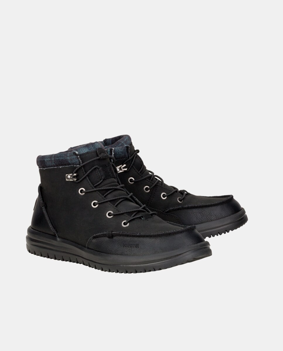 Botins de Cordões em Couro Sintético Repelente À Água Preto-2