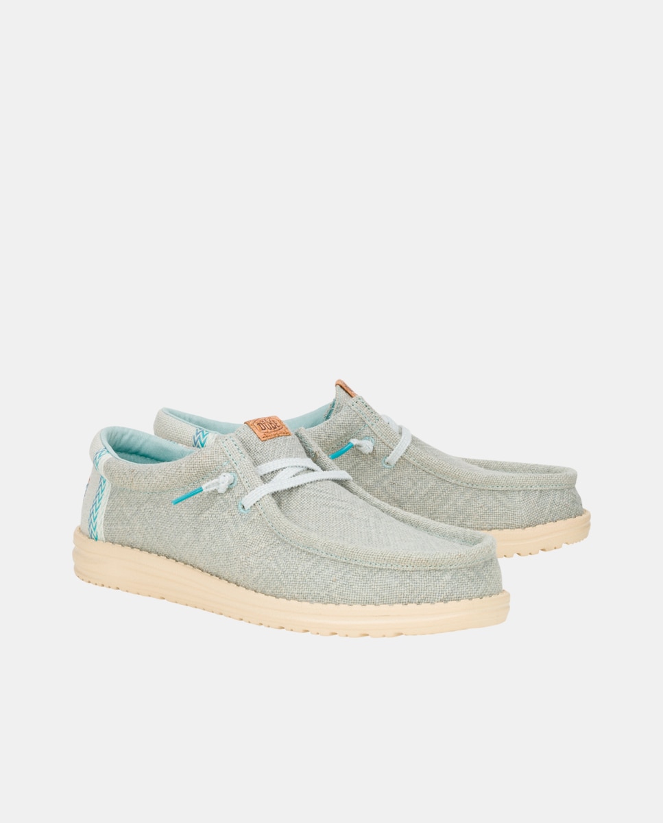 Sapatos de Cordões em Tecido e Estampado Tropical Azul-celeste-2