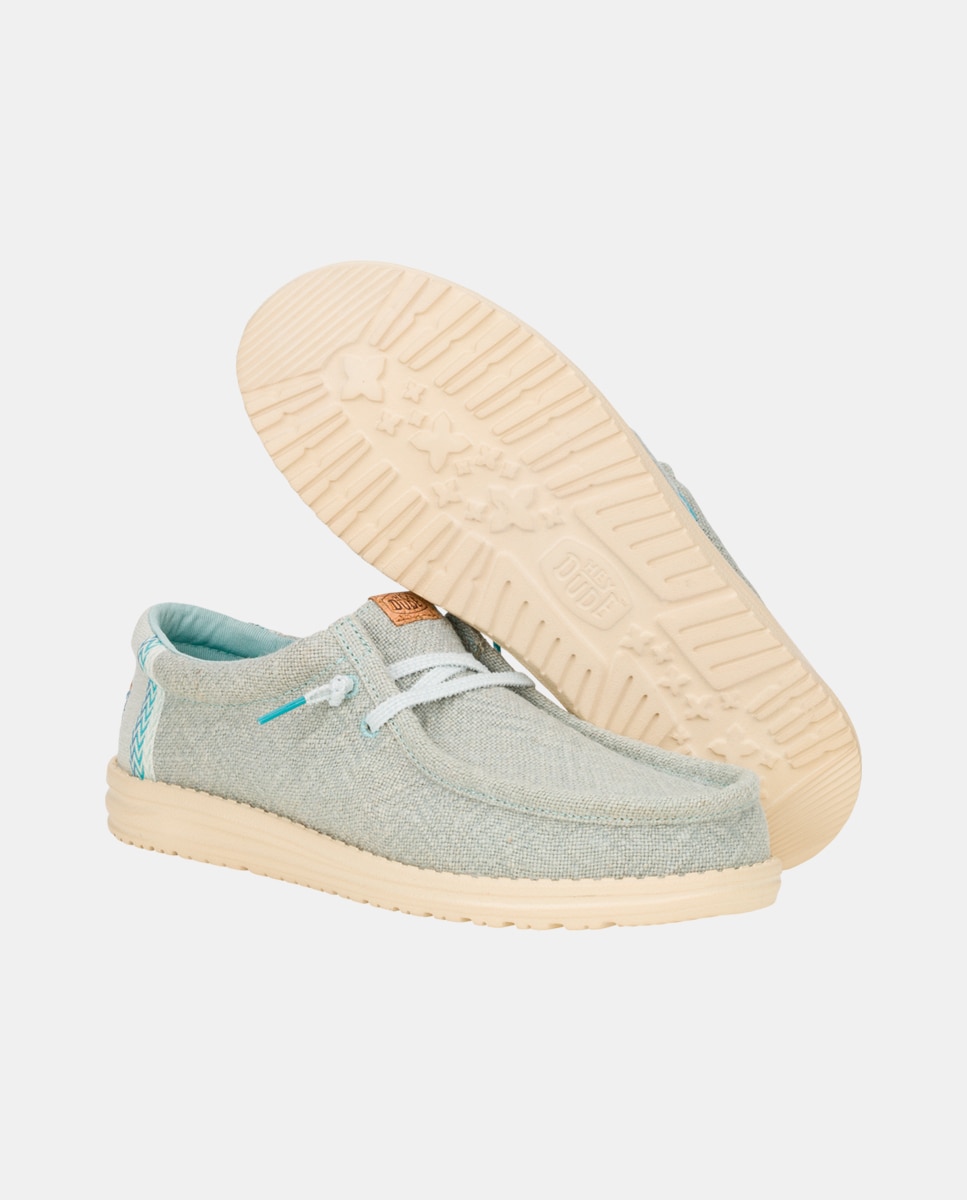 Sapatos de Cordões em Tecido e Estampado Tropical Azul-celeste-3