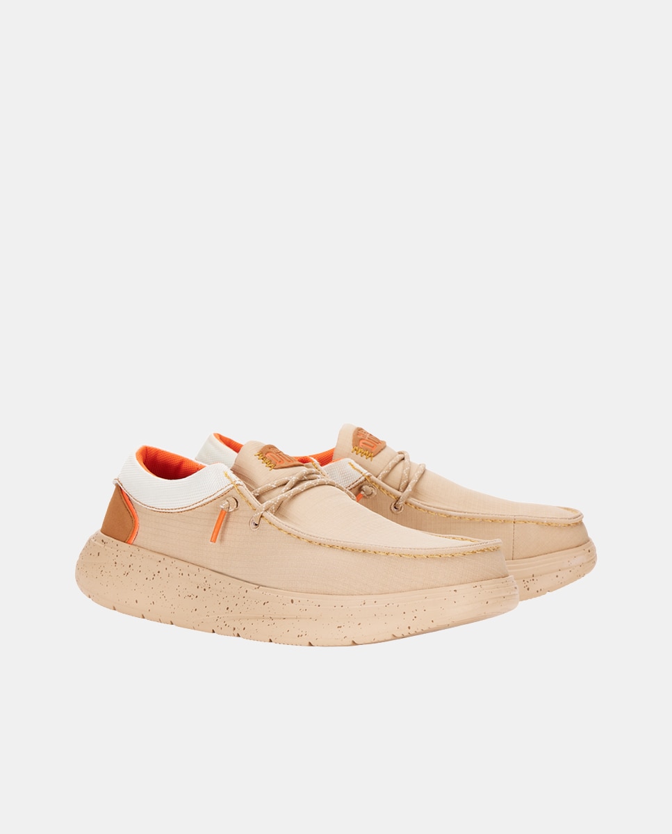 Sapatos de Cordões em Nylon com Calcanhar Acolchoado Bege-2