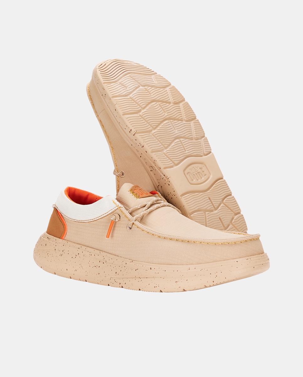 Sapatos de Cordões em Nylon com Calcanhar Acolchoado Bege-3
