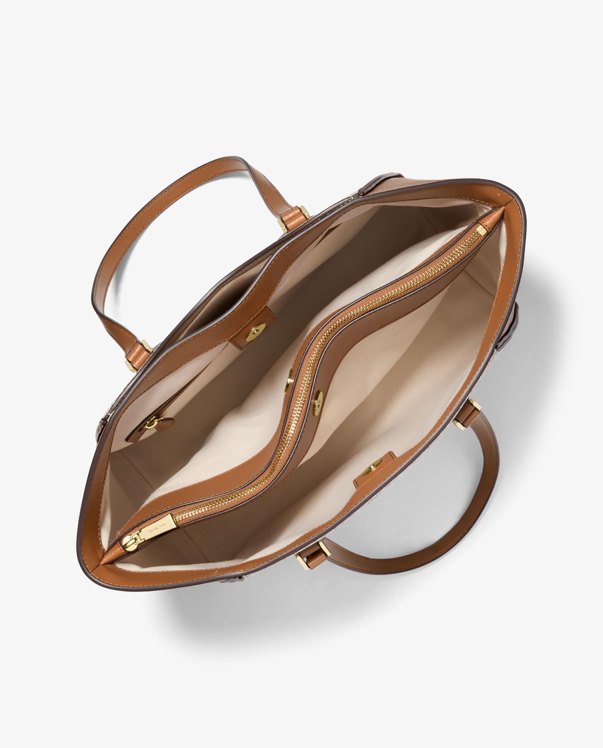 Mala de Ombro Tote Taryn com Estampado de Logótipos Bege / Castanho-2