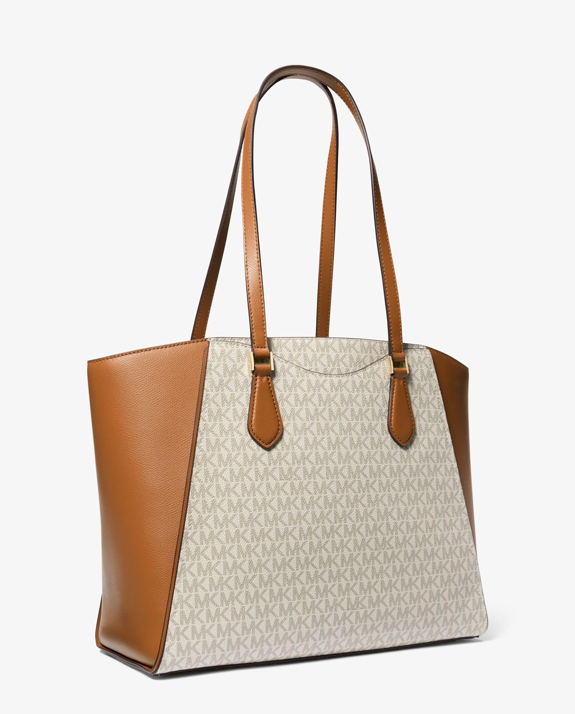 Mala de Ombro Tote Taryn com Estampado de Logótipos Bege / Castanho-3