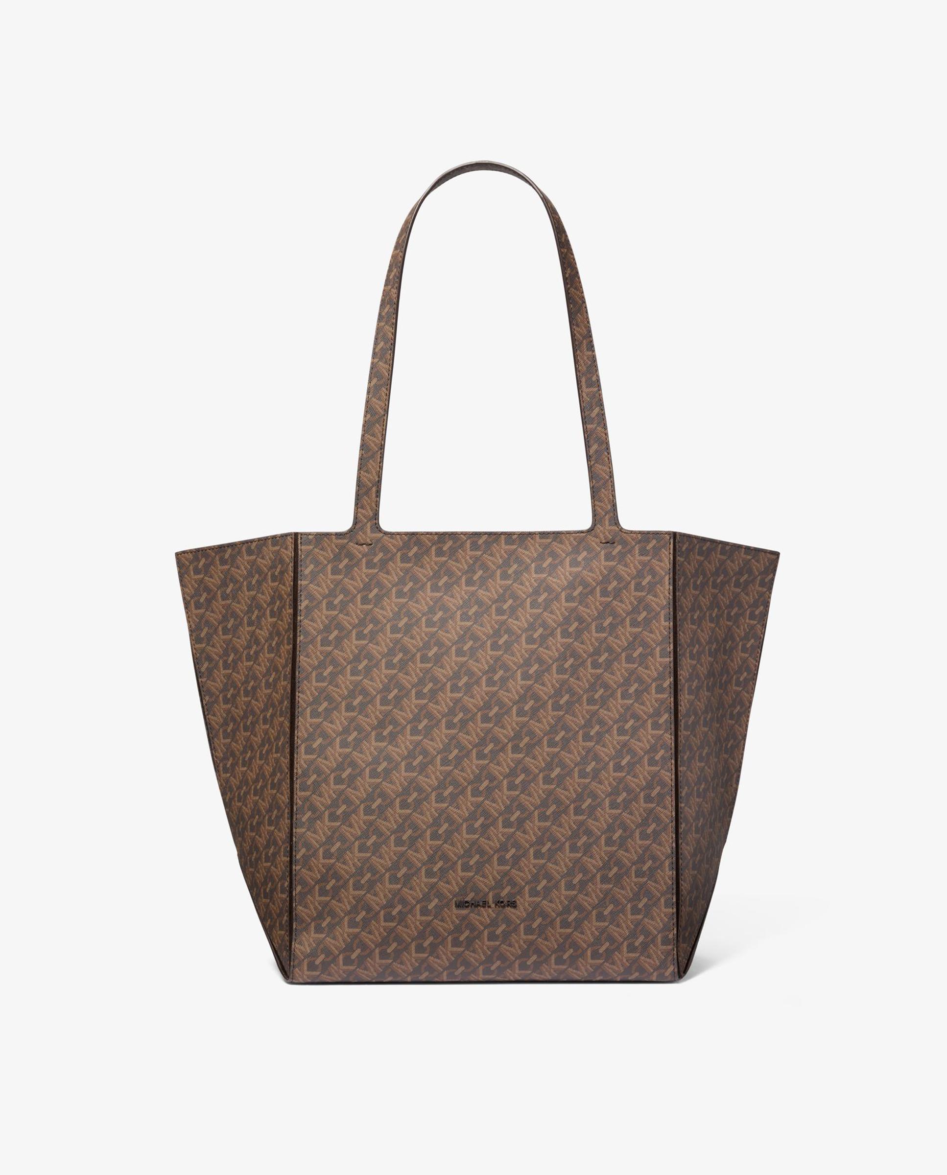 Mala Shopper Tote Jordi Grande com Estampado de Logótipos Castanho-1