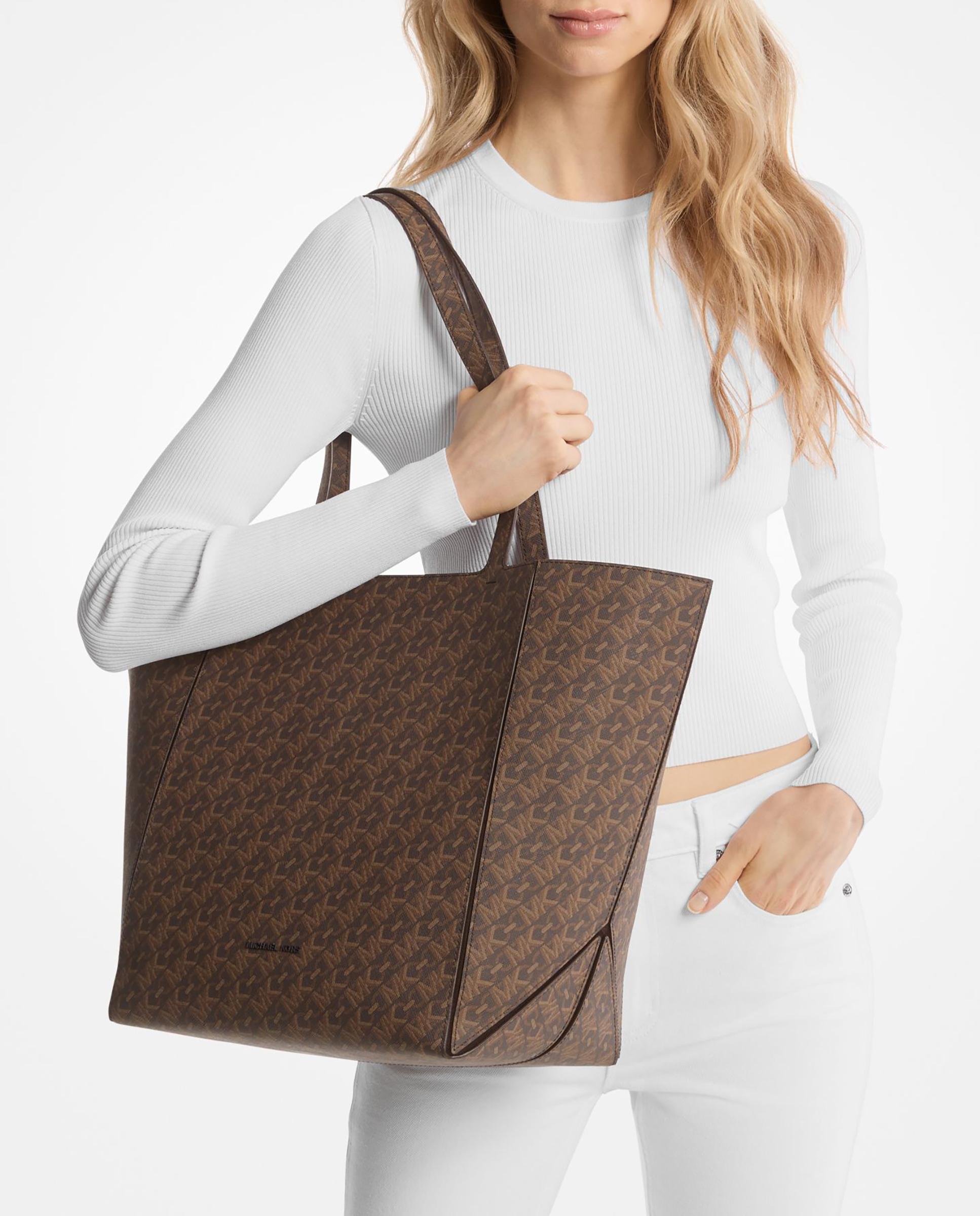 Mala Shopper Tote Jordi Grande com Estampado de Logótipos Castanho-4