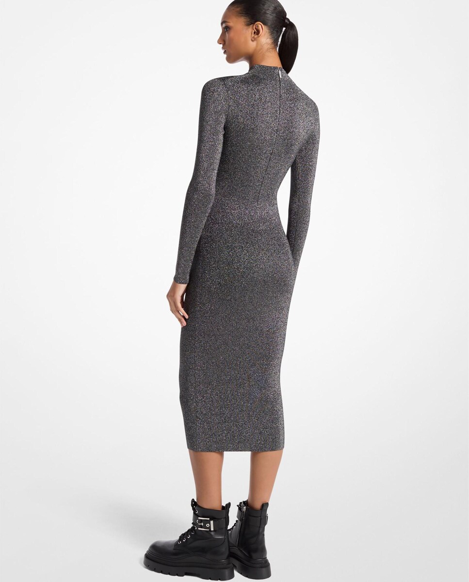 Vestido Midi Ajustado com Gola Perkins Prata-2