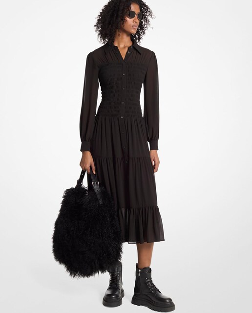 Imagem 0 de Vestido Midi de Manga Comprida e Corpo Franzido
