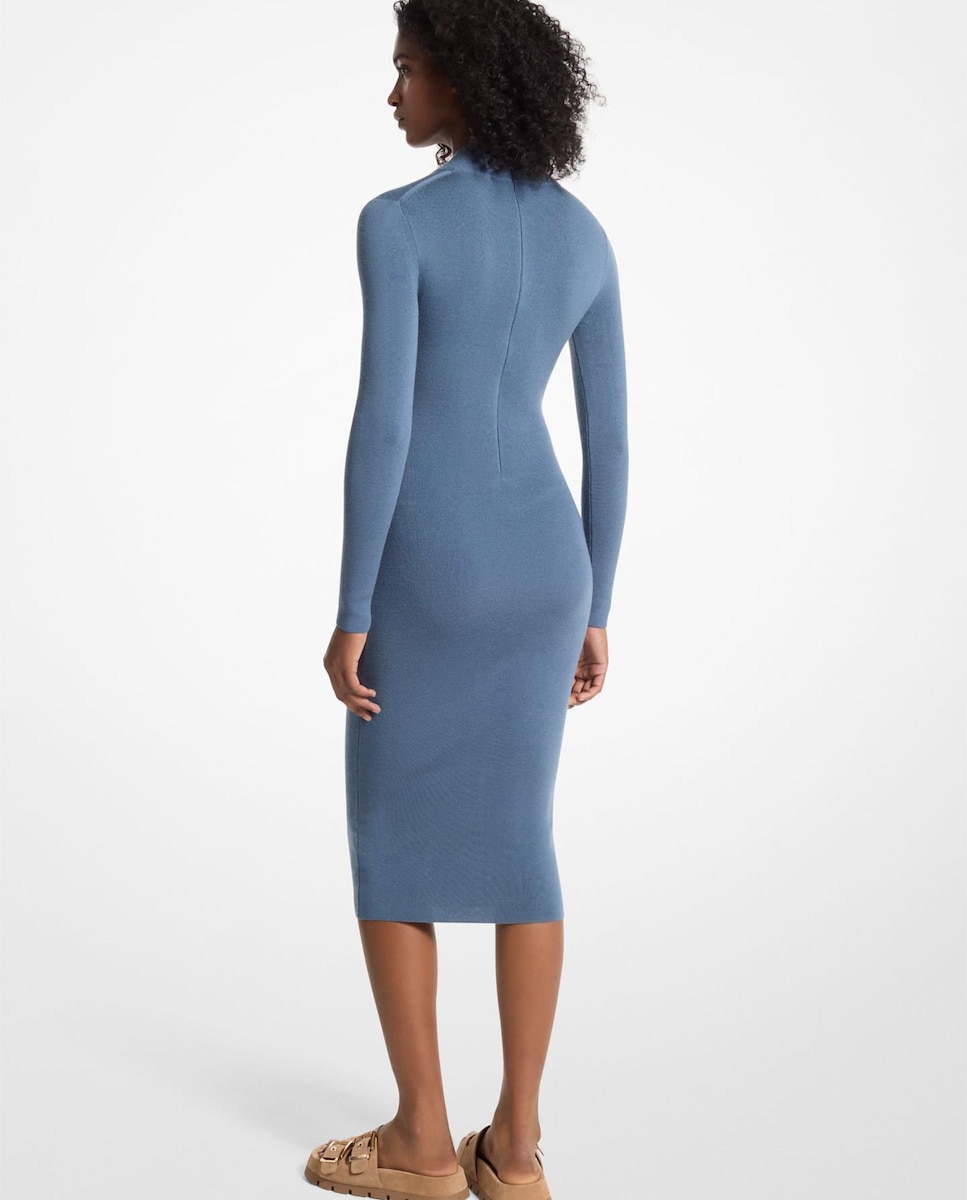 Vestido Midi com Gola Alta Azul-2