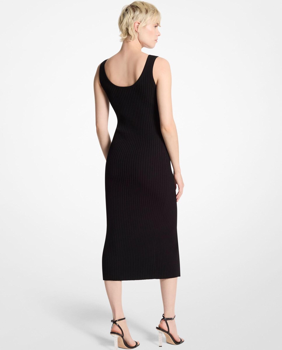 Vestido Midi com Fecho de Correr Frontal Preto-2