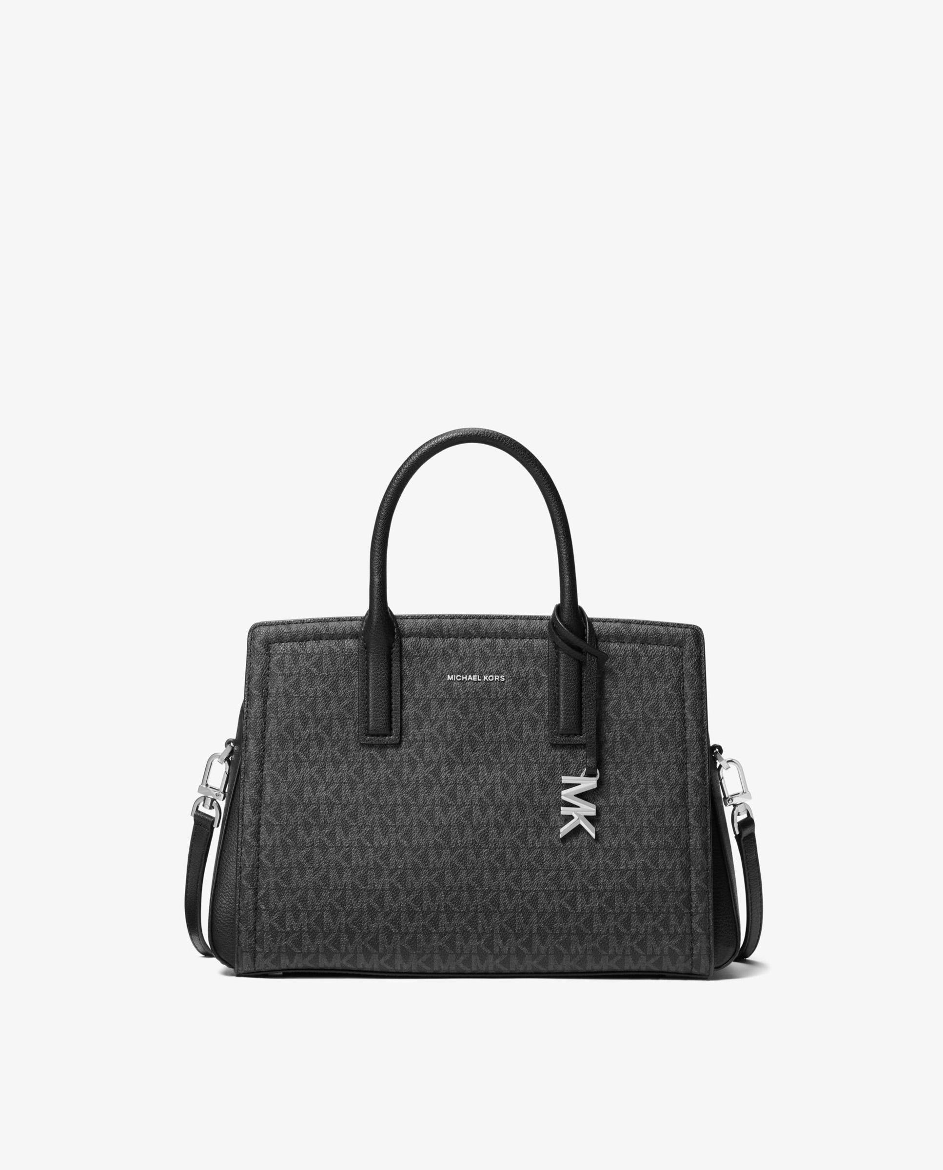 Mala a Tiracolo Satchel Laila Média com Logotipo Preto-1