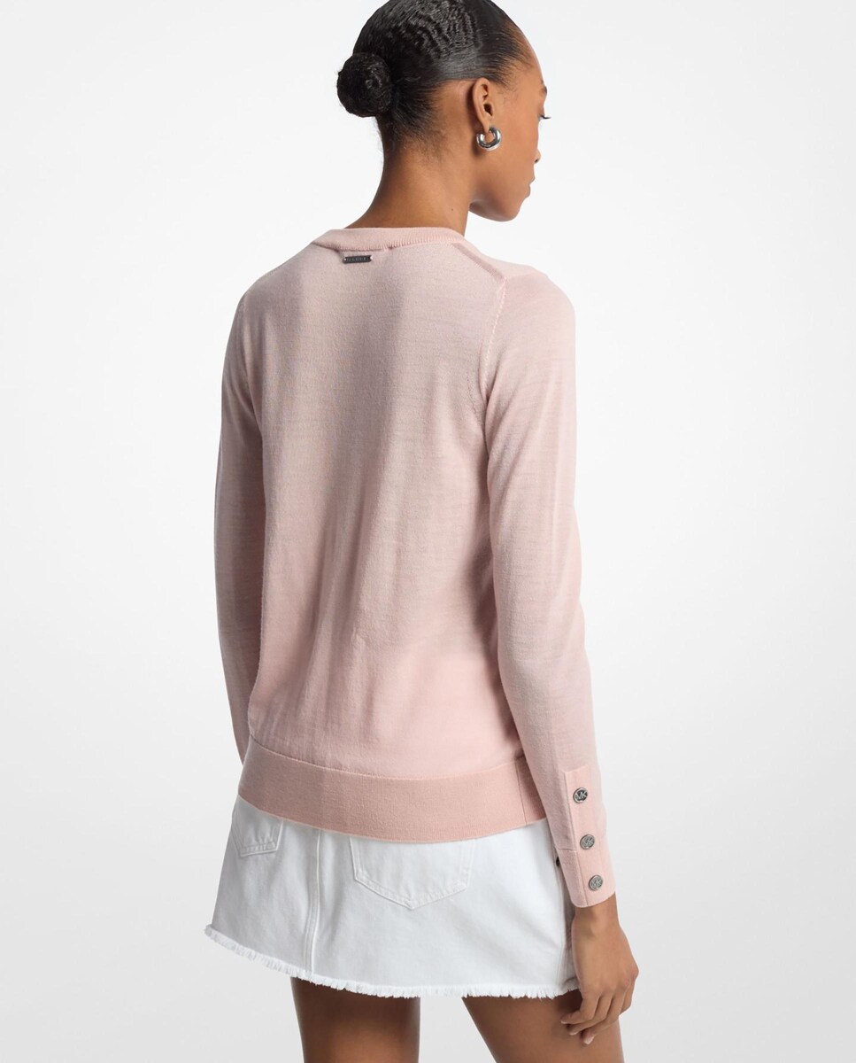 Camisola de Lã Merino com Gola Redonda Rosa-claro-2