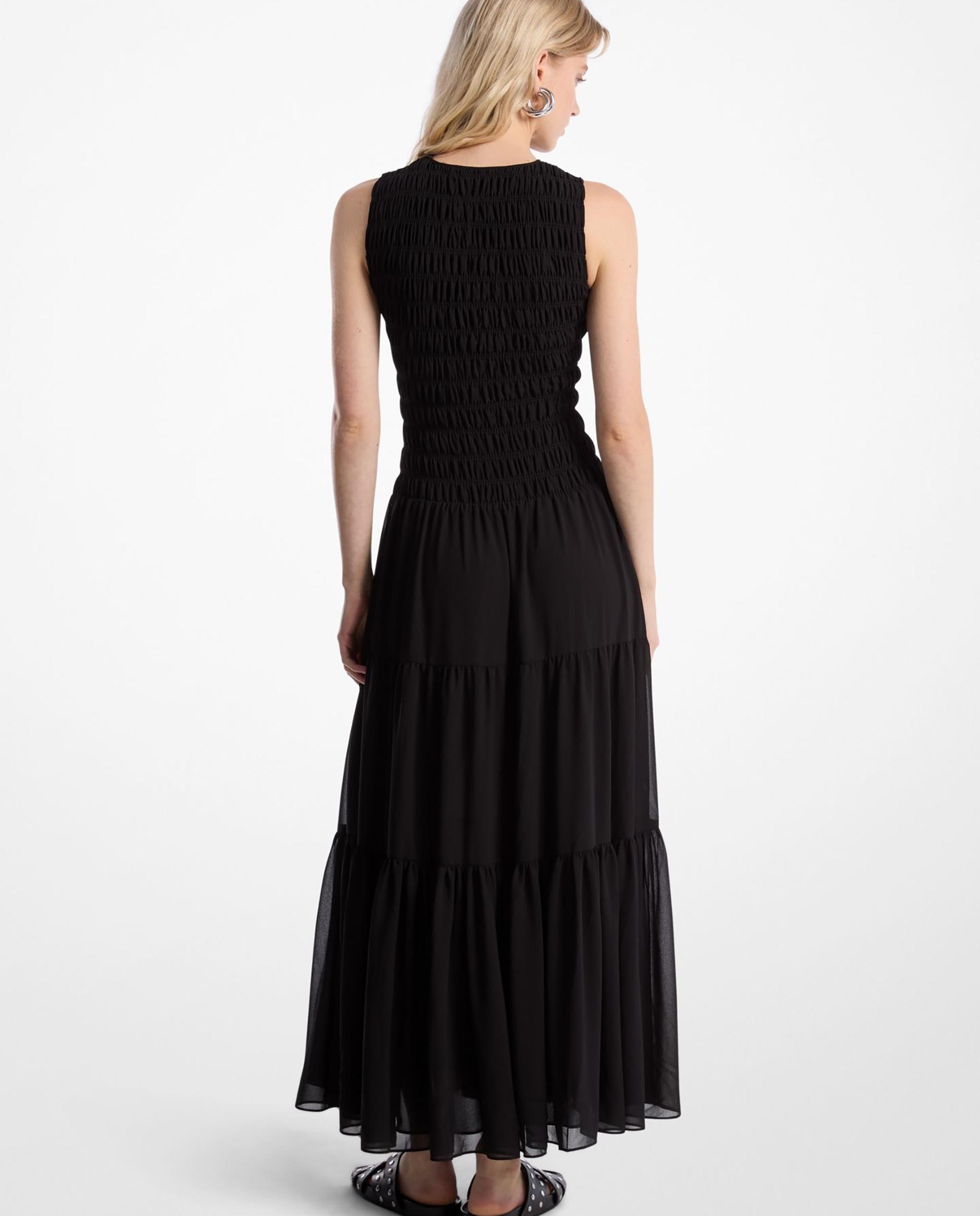 Vestido Comprido com Corpete Franzido Preto-2