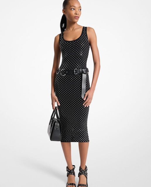 Imagem 0 de Vestido Midi Ajustado com Tachas