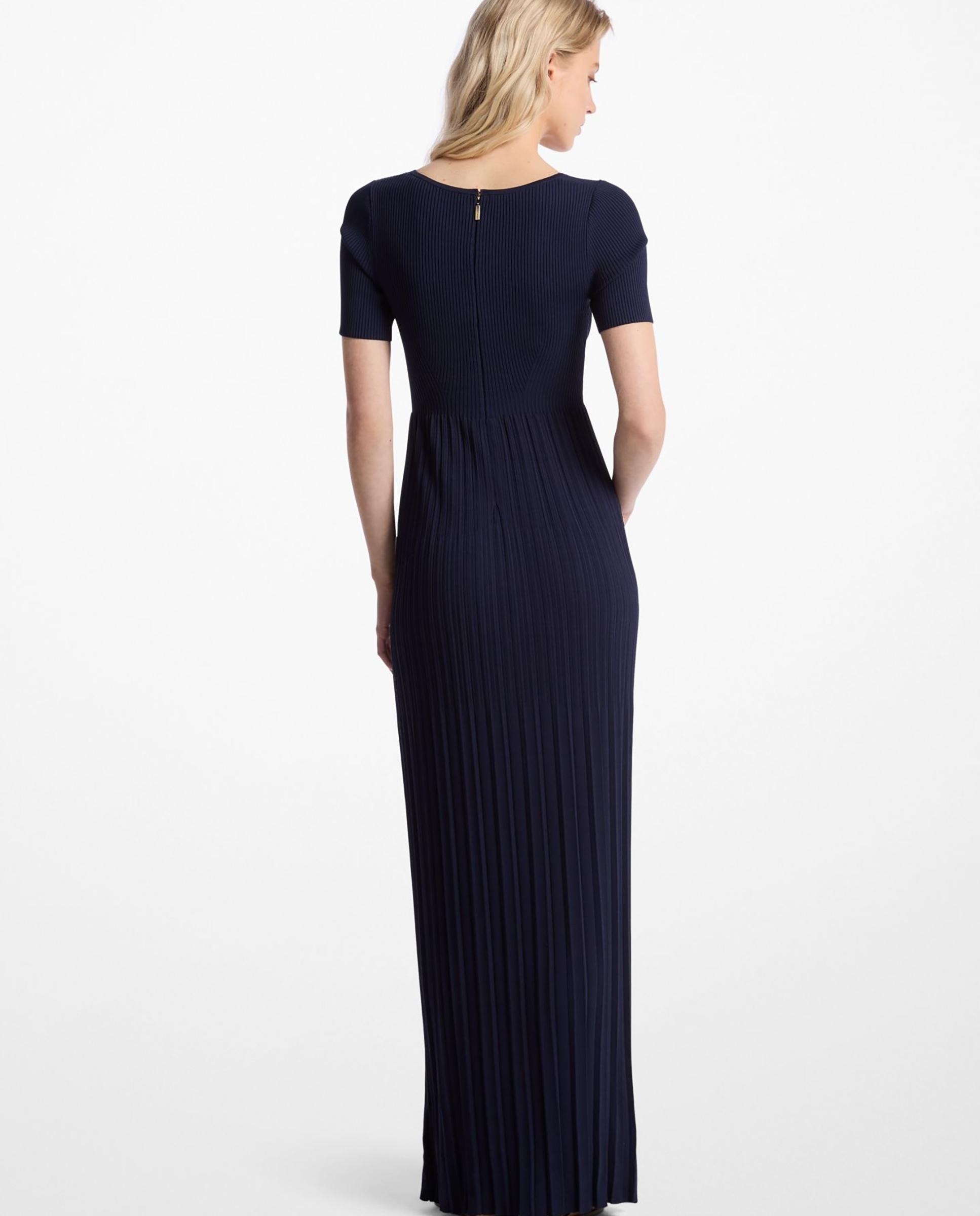 Vestido Comprido de Malha Elástica Azul-escuro-2