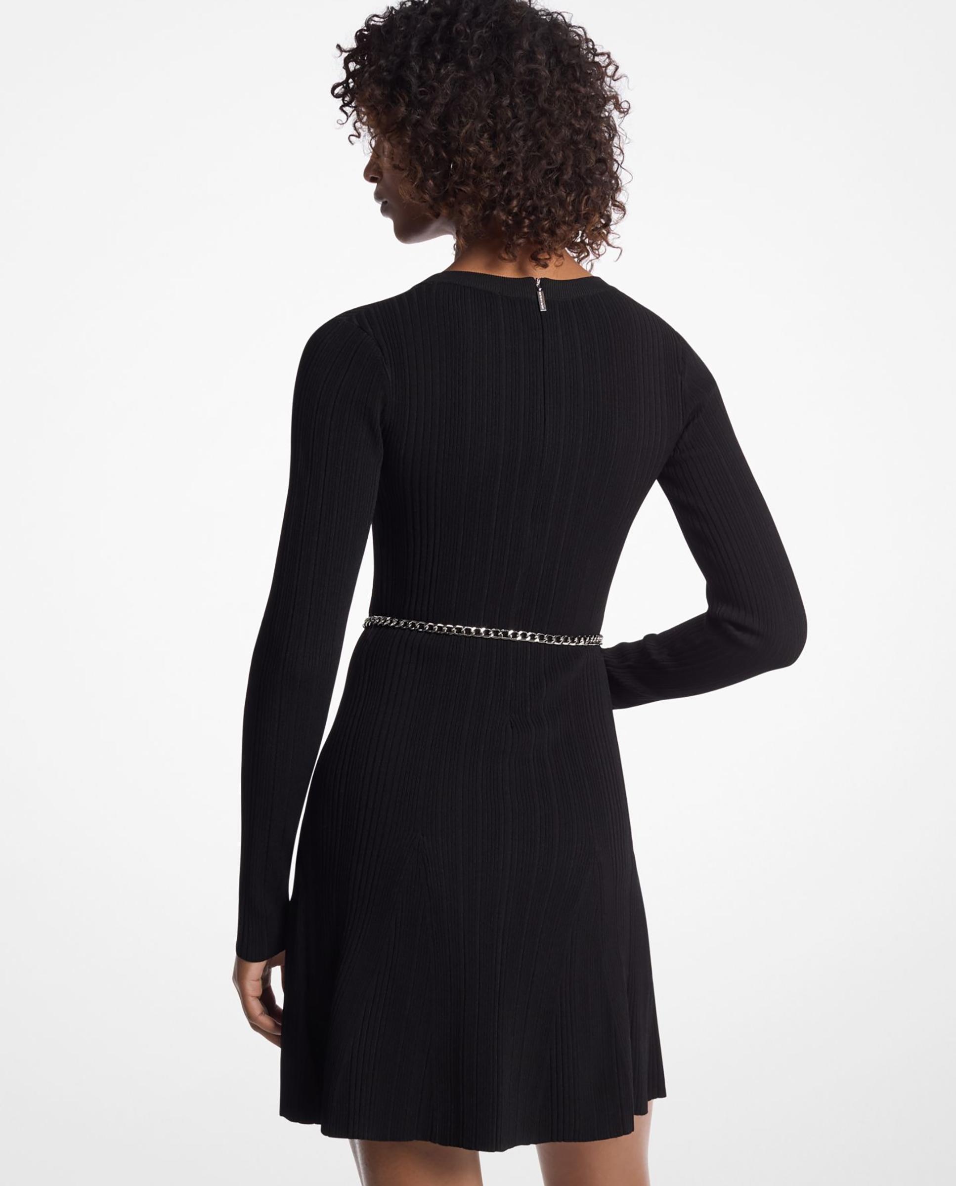 Vestido Curto de Malha Elástica de Manga Comprida Cinzento / Preto-2