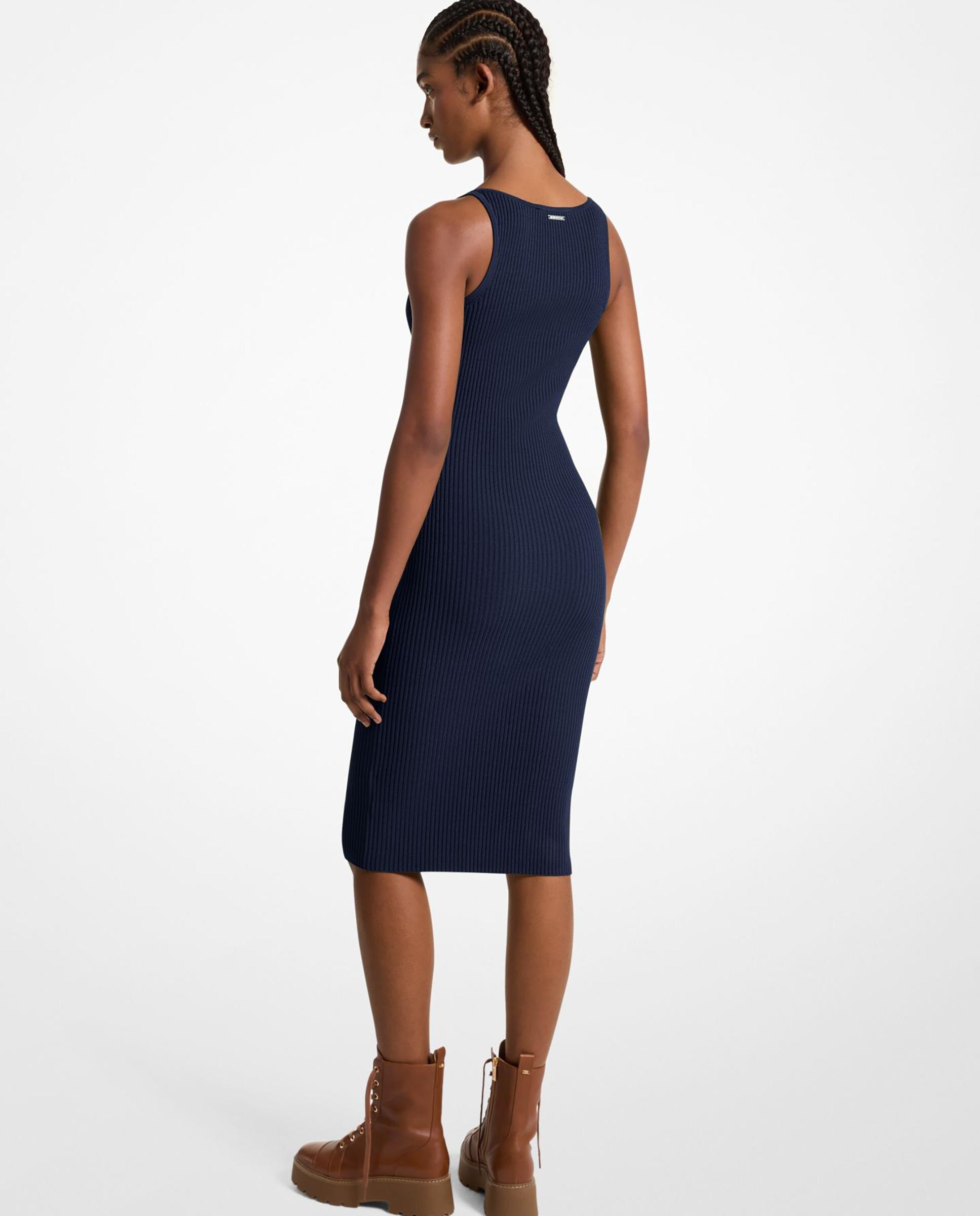 Vestido Midi de Malha Elástica Canelada com Alças Azul-marinho-2