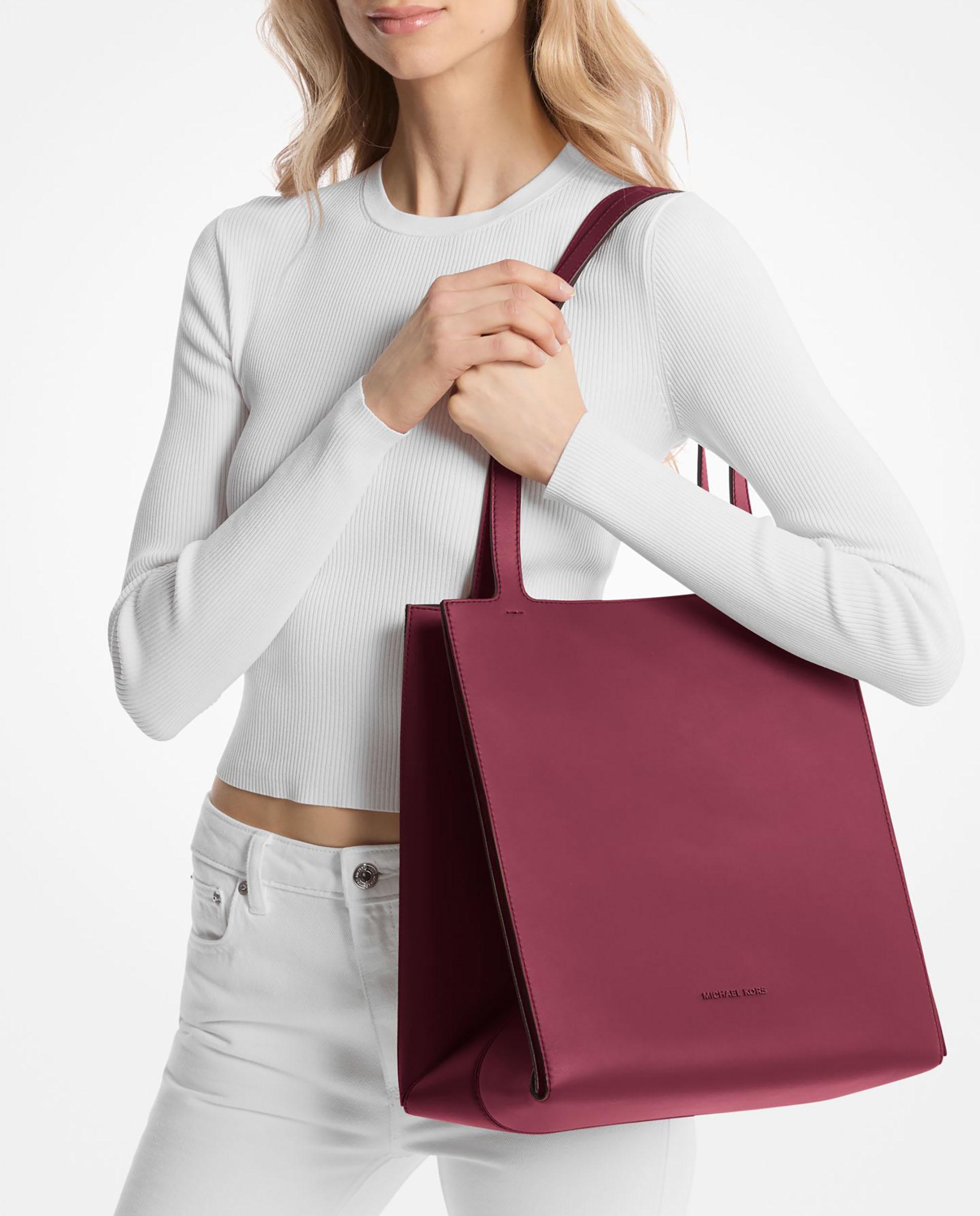 Mala Shopper Tote Jordi Grande de Pele Grená-3