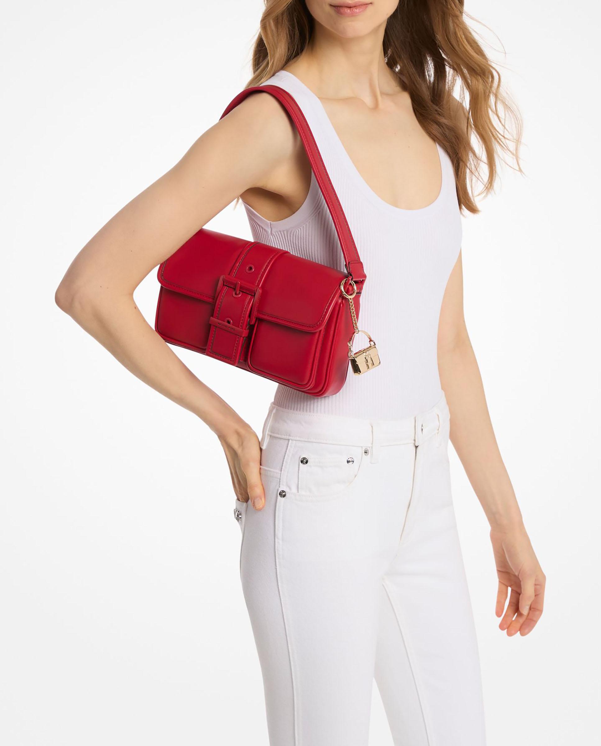 Mala de Ombro Colby de Pele Flexível Vermelho-3