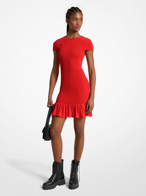 Imagem 0 de Vestido Curto de Favo de Mel com Folho