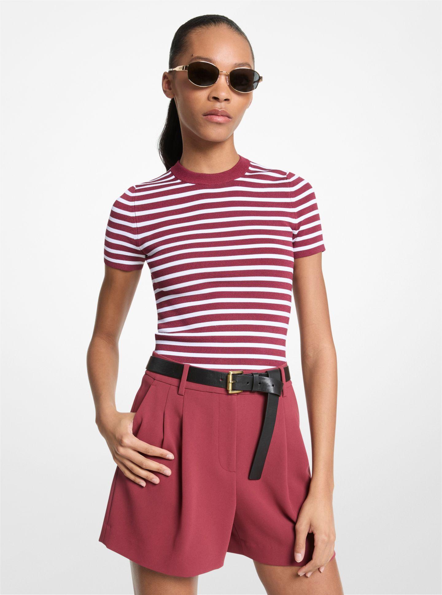 Camisola de Manga Curta e Gola Redonda Vermelho / Branco-1