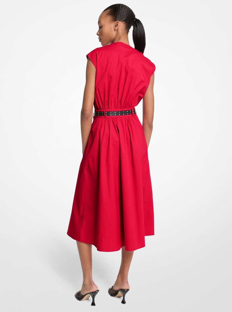 Vestido Midi de Algodão com Cinto Vermelho-2