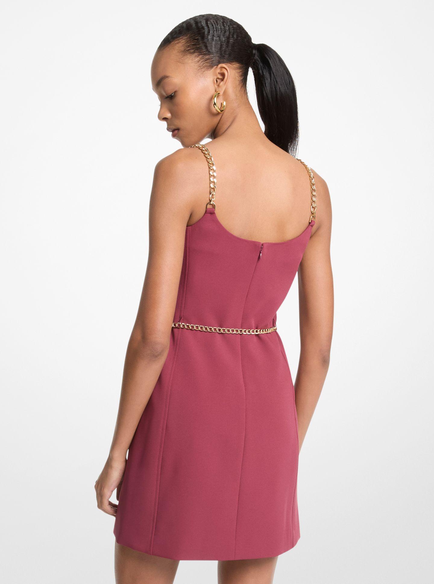 Vestido Curto com Alças de Corrente e Cinto a Condizer Bordeaux-2