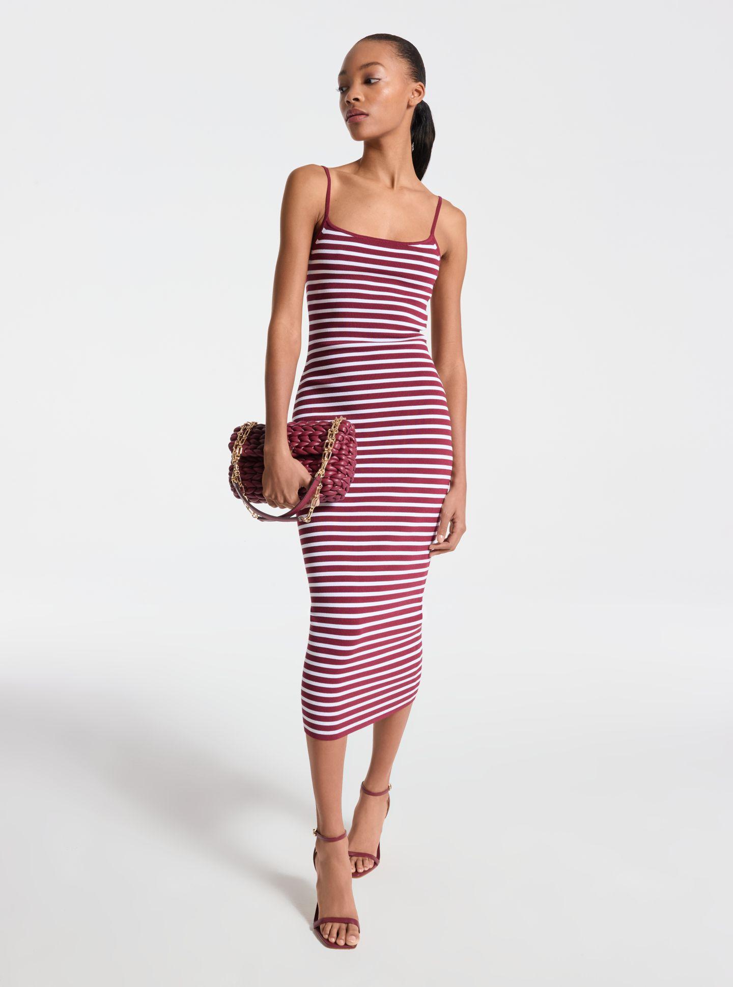 Vestido Midi Ajustado de Alças Bordeaux-1
