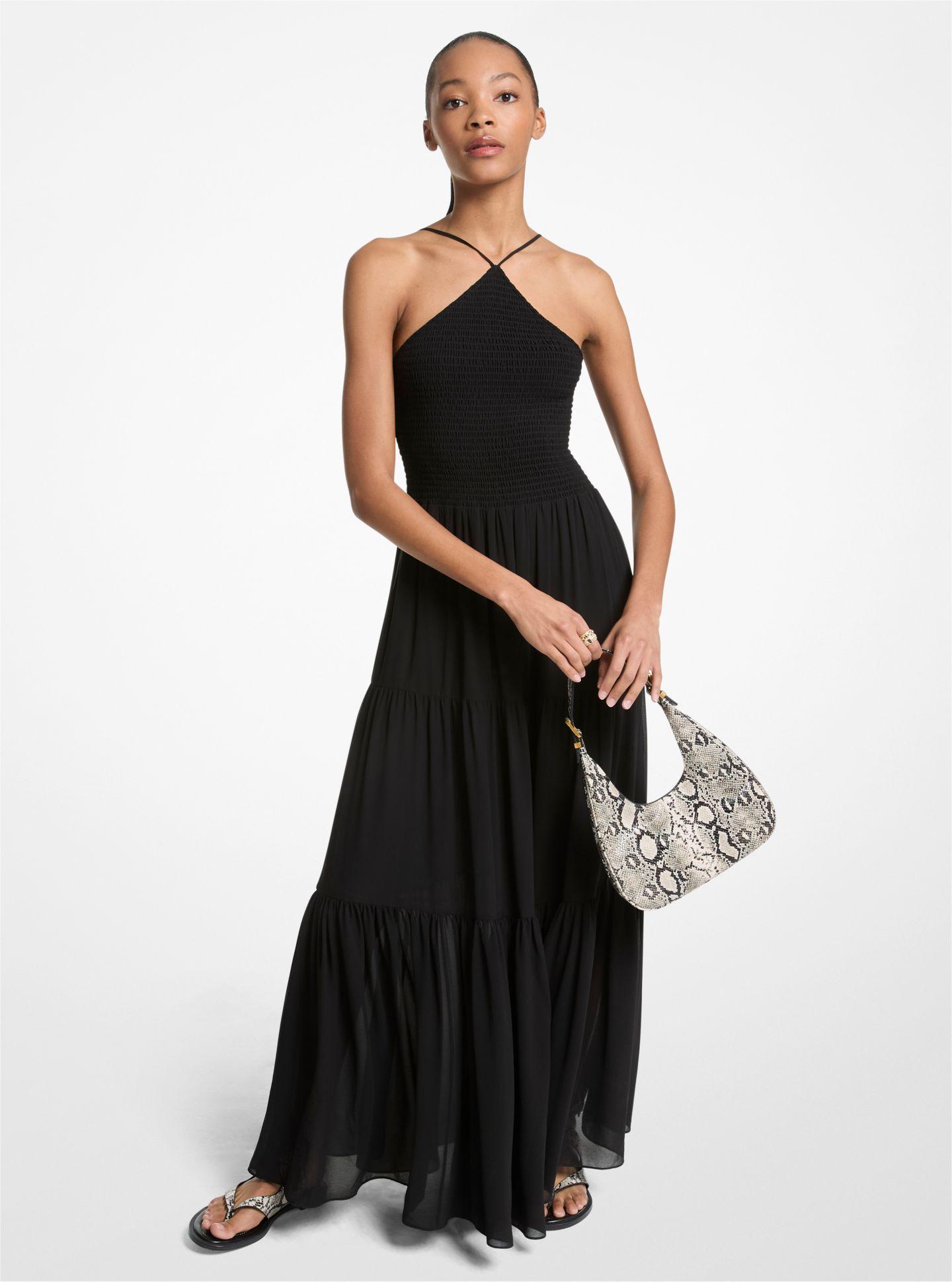 Vestido Comprido em Vaporoso Georgette Cinzento / Preto-1