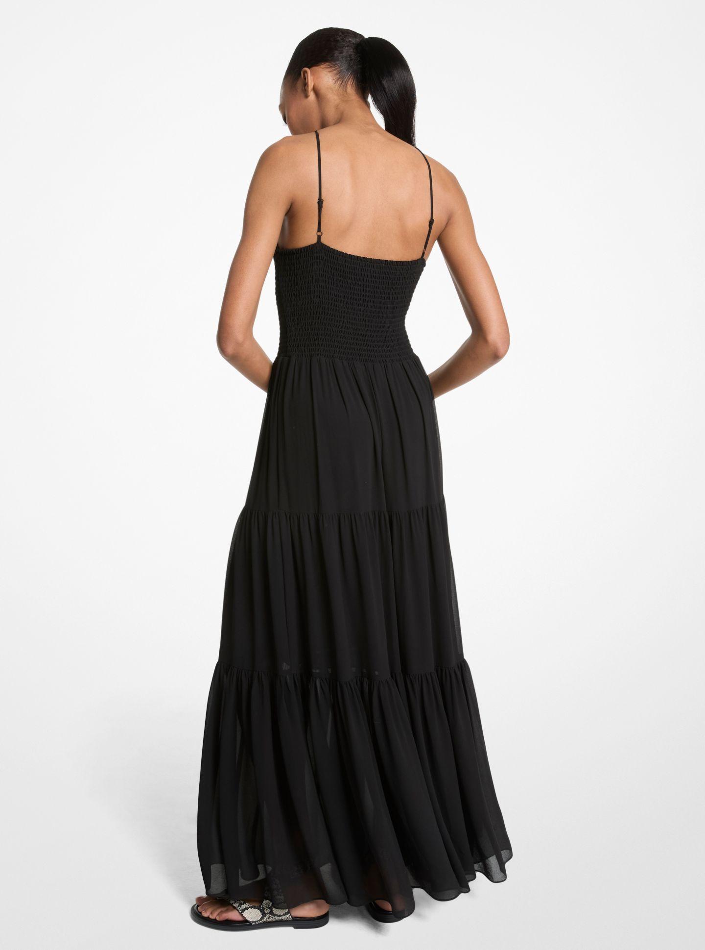 Vestido Comprido em Vaporoso Georgette Cinzento / Preto-2