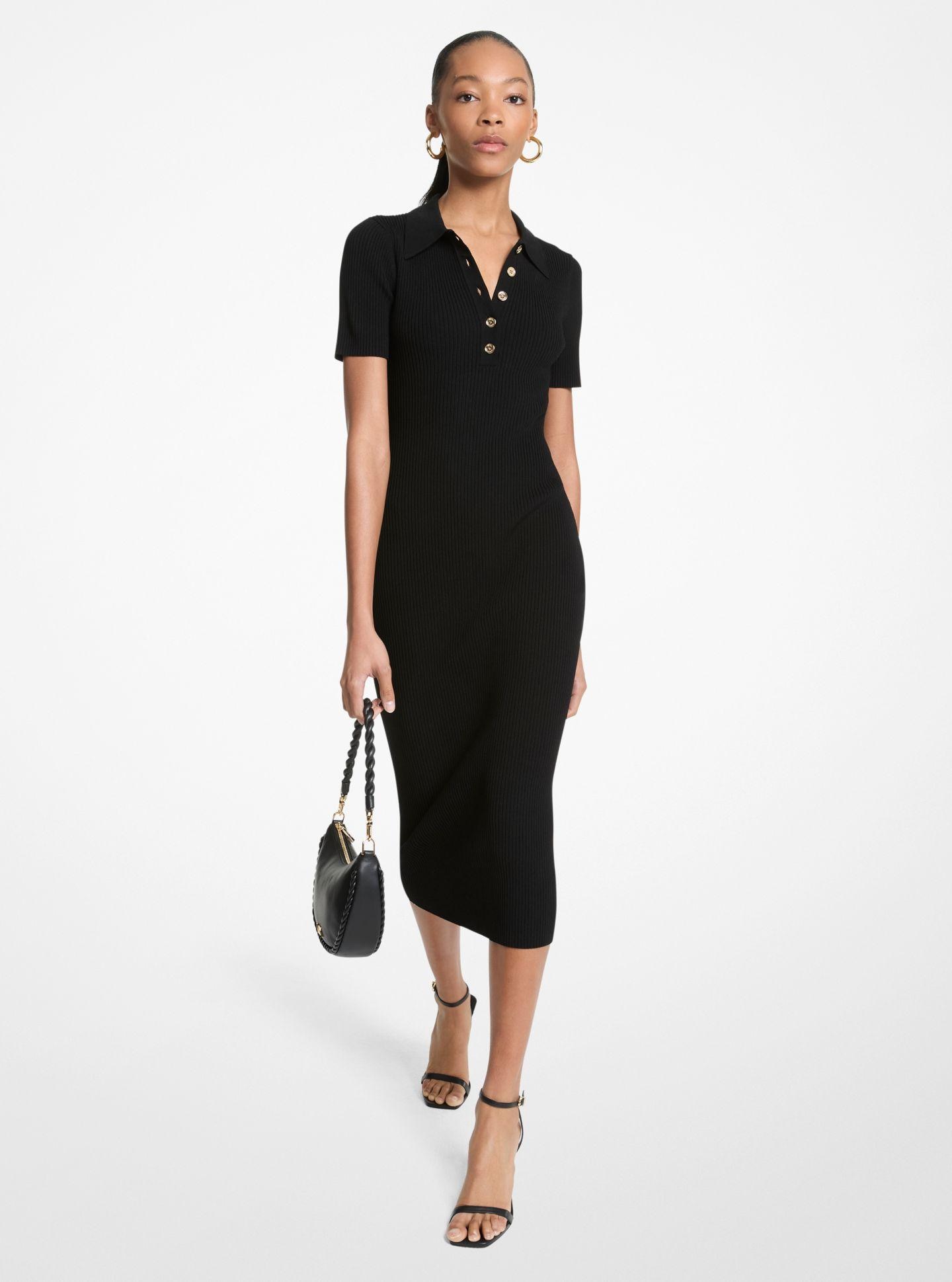 Imagem 0 de Vestido Midi Canelado com Gola Polo