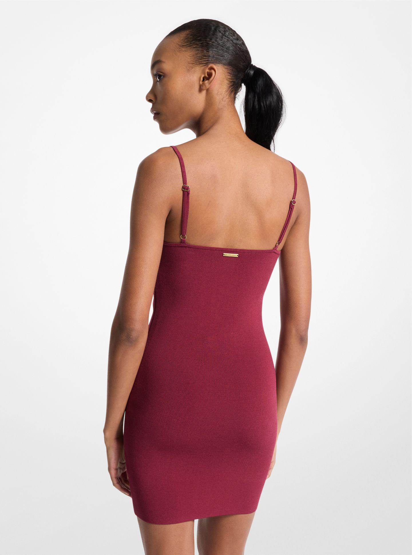 Vestido Curto de Malha Elástica Bordeaux-2