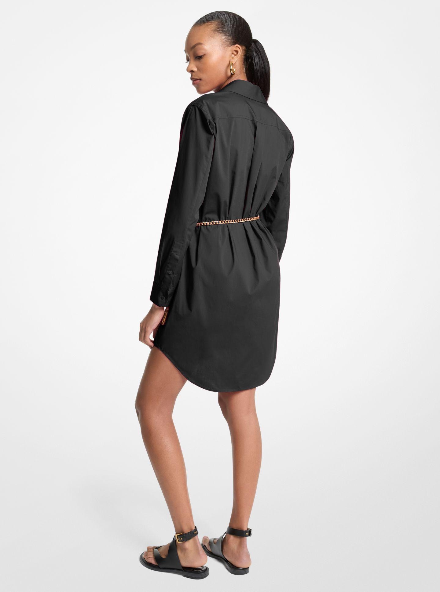 Vestido Tipo Camisa de Algodão Elástico Cinzento / Preto-2