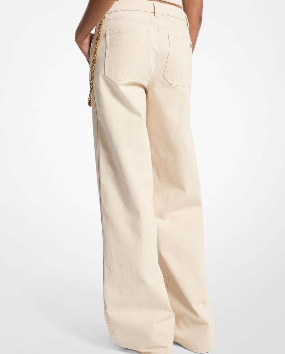 Jeans com Corte a Direito de Perna Larga com Corrente Creme-2