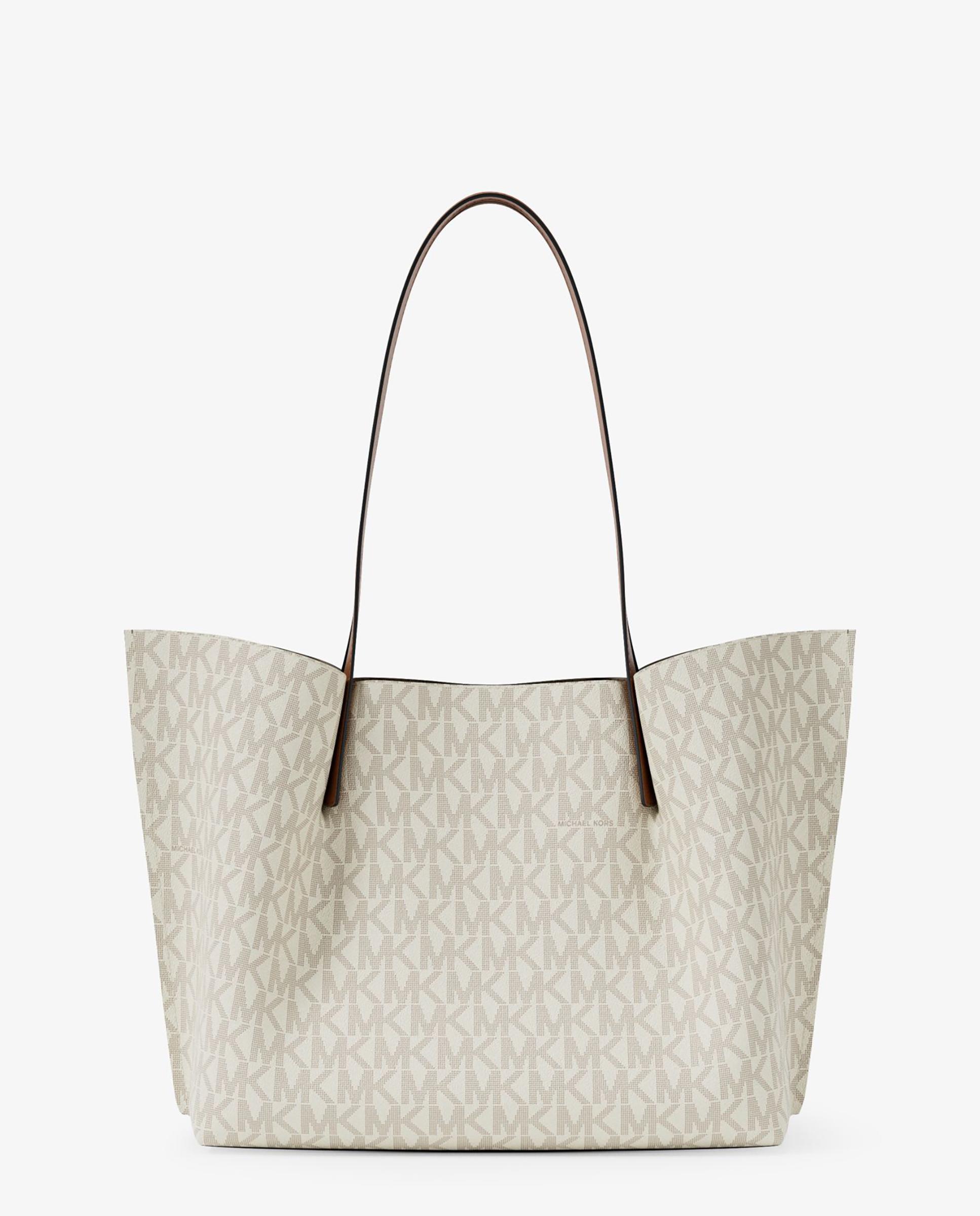 Mala Shopper Tote Emilia Grande com Logotipo Marfim-3