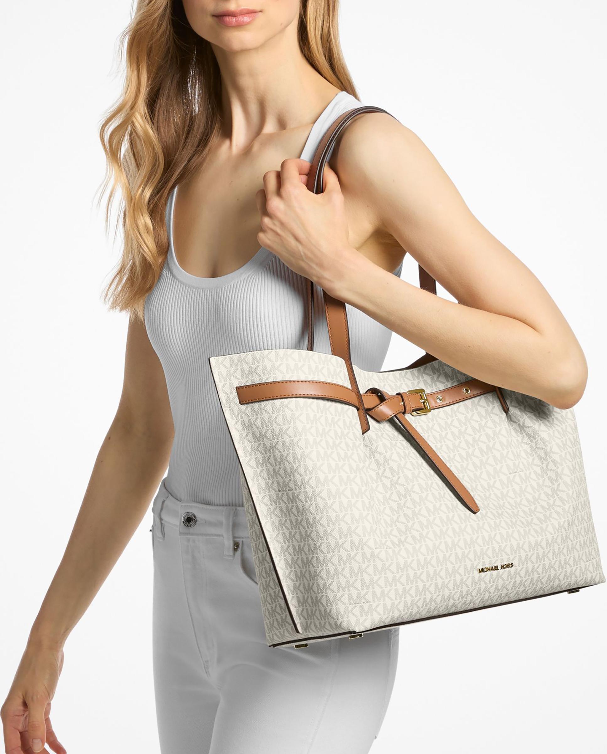 Mala Shopper Tote Emilia Grande com Logotipo Marfim-4